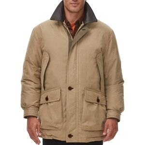 Rainforest Mens XL Field Jacket Brown Leather Trim Plaid Lined Utility Coat gorp